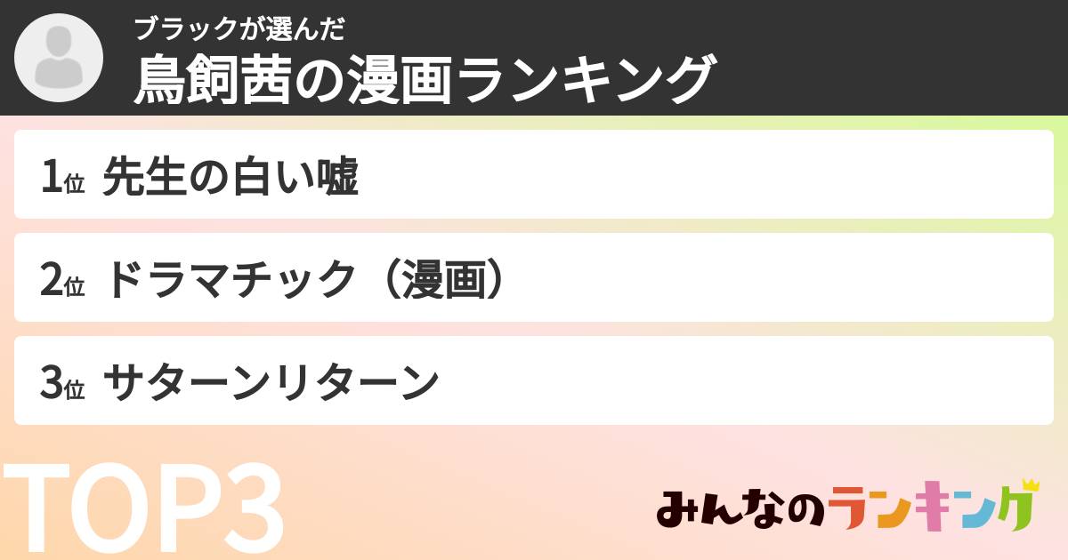 ブラックさんの「鳥飼茜の漫画ランキング」