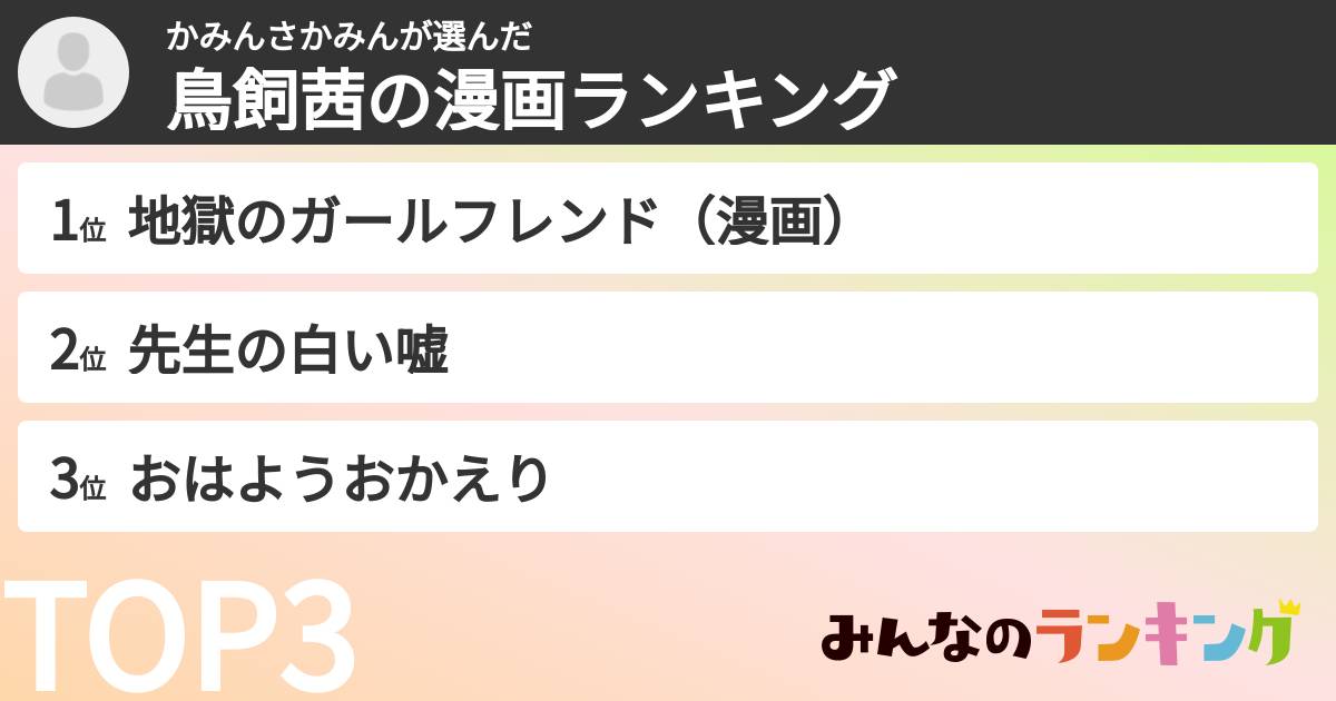 かみんさかみんさんの「鳥飼茜の漫画ランキング」