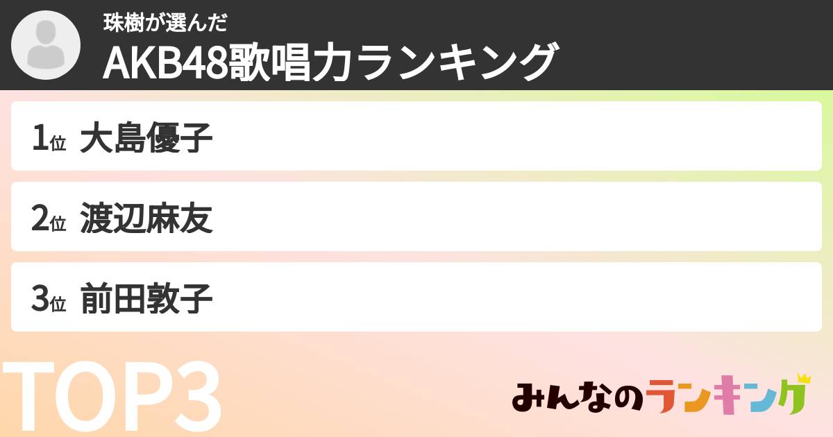 珠樹さんの「AKB48歌唱力ランキング」