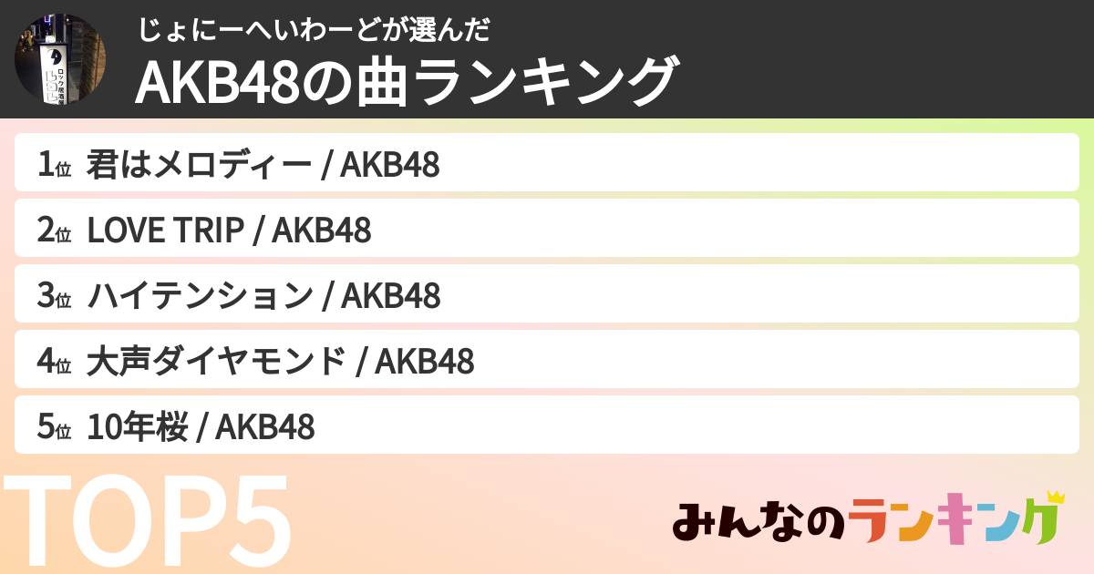 じょにーへいわーどさんの「AKB48の曲ランキング」
