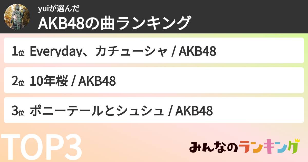 yuiさんの「AKB48の曲ランキング」
