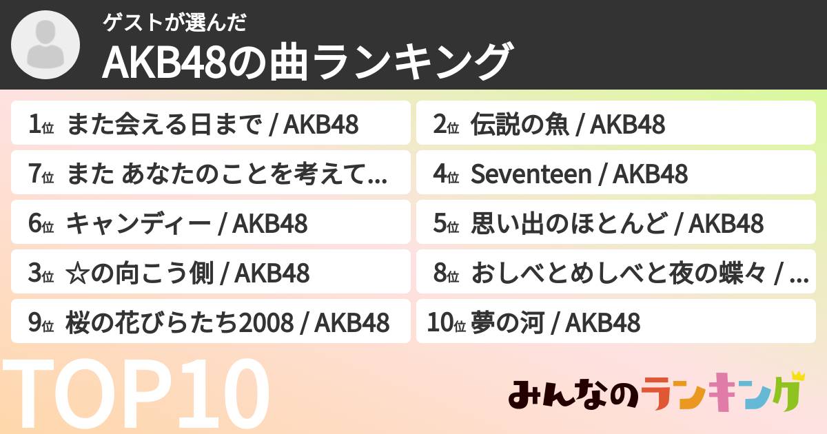 ゲストさんの「AKB48の曲ランキング」