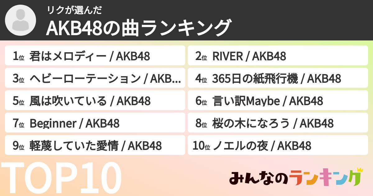 リクさんの「AKB48の曲ランキング」