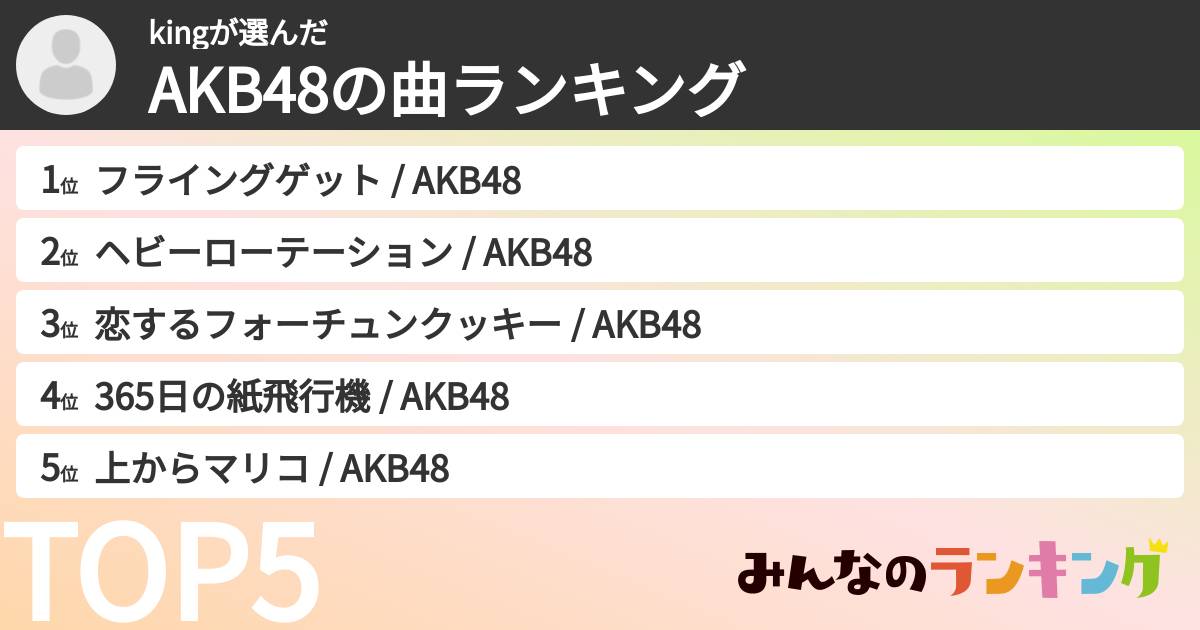 kingさんの「AKB48の曲ランキング」
