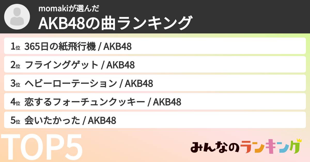 momakiさんの「AKB48の曲ランキング」