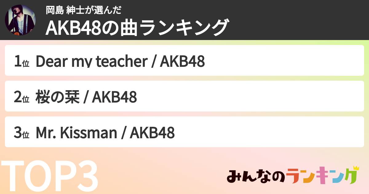 岡島 紳士さんの「AKB48の曲ランキング」