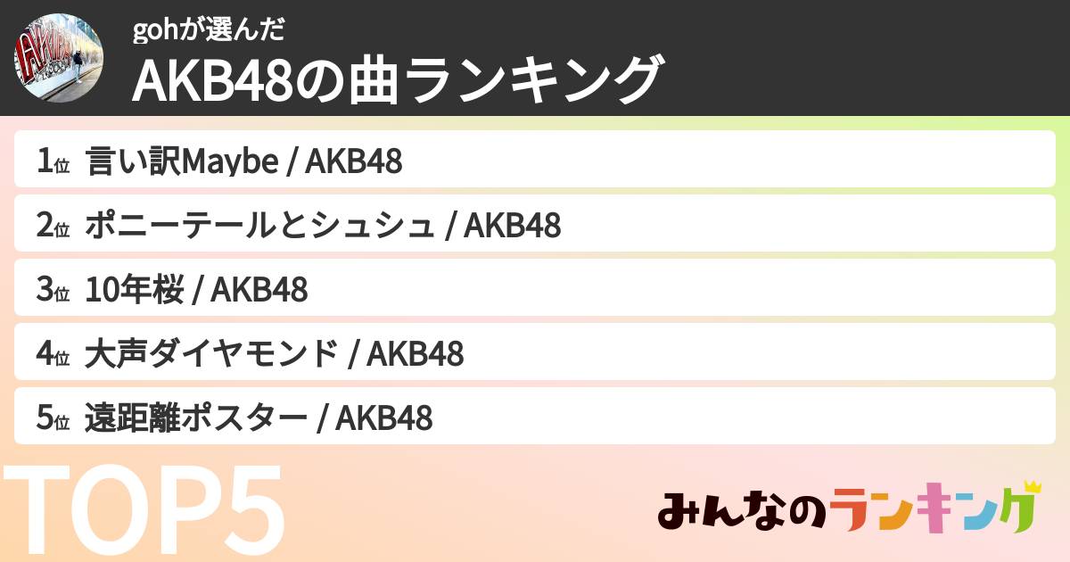 gohさんの「AKB48の曲ランキング」