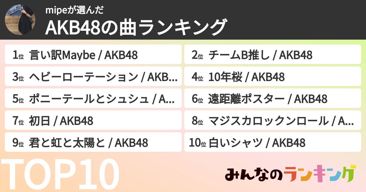 mipeさんの「AKB48の曲ランキング」