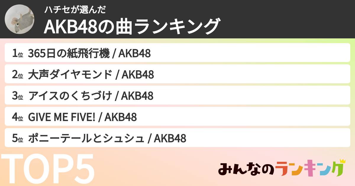 ハチセさんの「AKB48の曲ランキング」