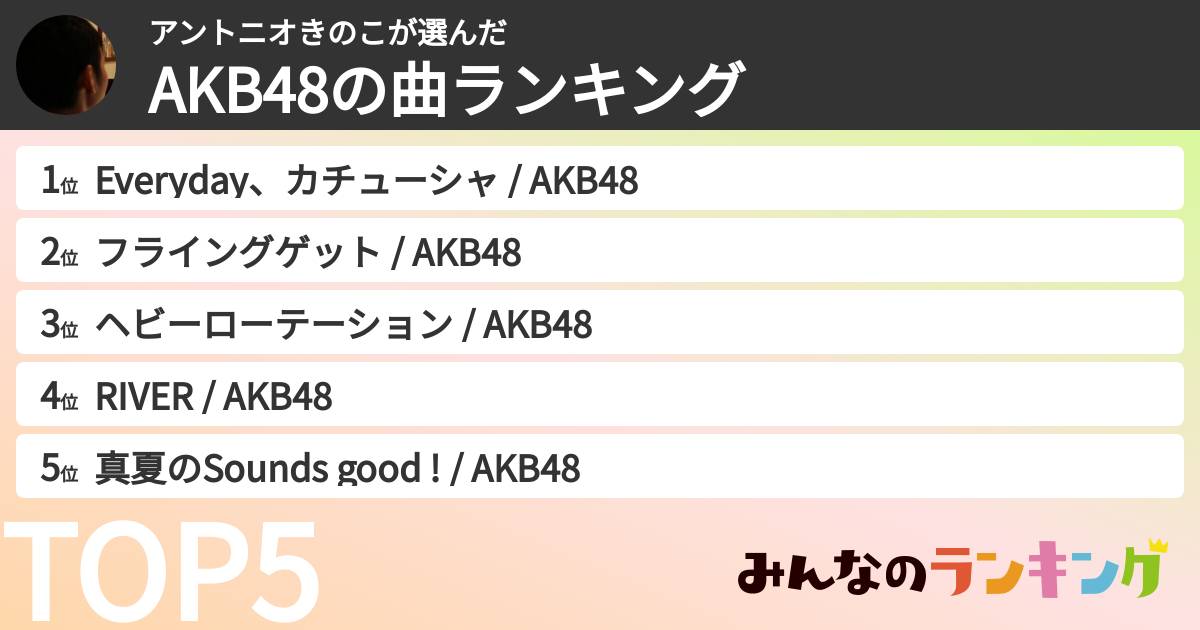 アントニオきのこさんの「AKB48の曲ランキング」