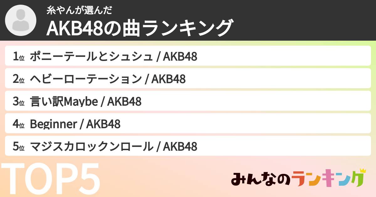 糸やんさんの「AKB48の曲ランキング」