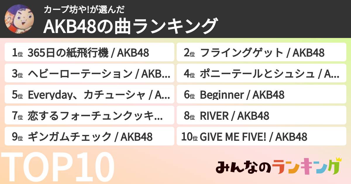 カープ坊や!さんの「AKB48の曲ランキング」