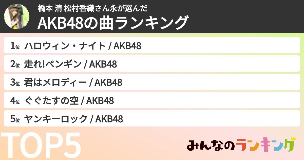 橋本 清 松村香織さん永さんの「AKB48の曲ランキング」