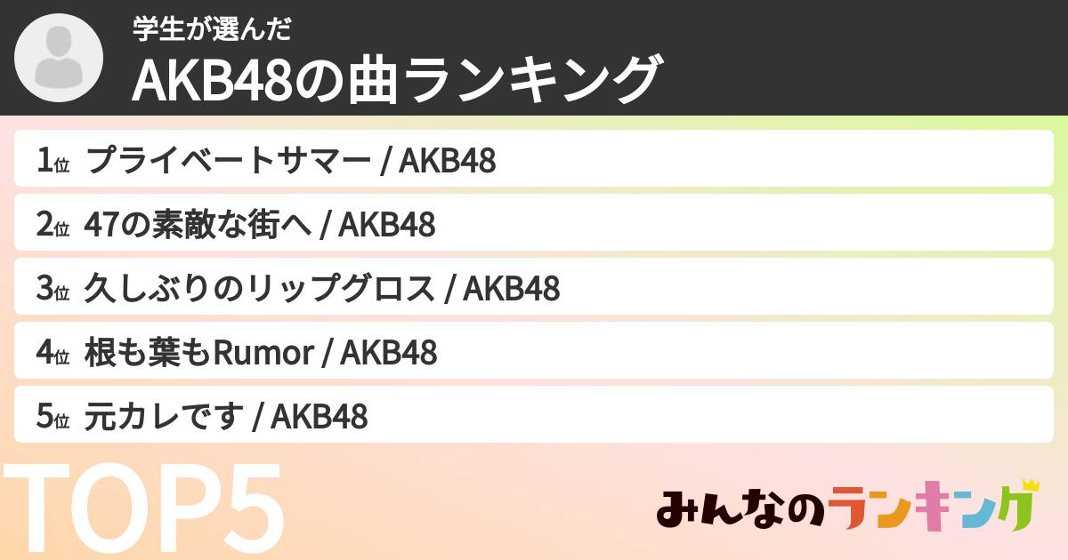 学生さんの「AKB48の曲ランキング」