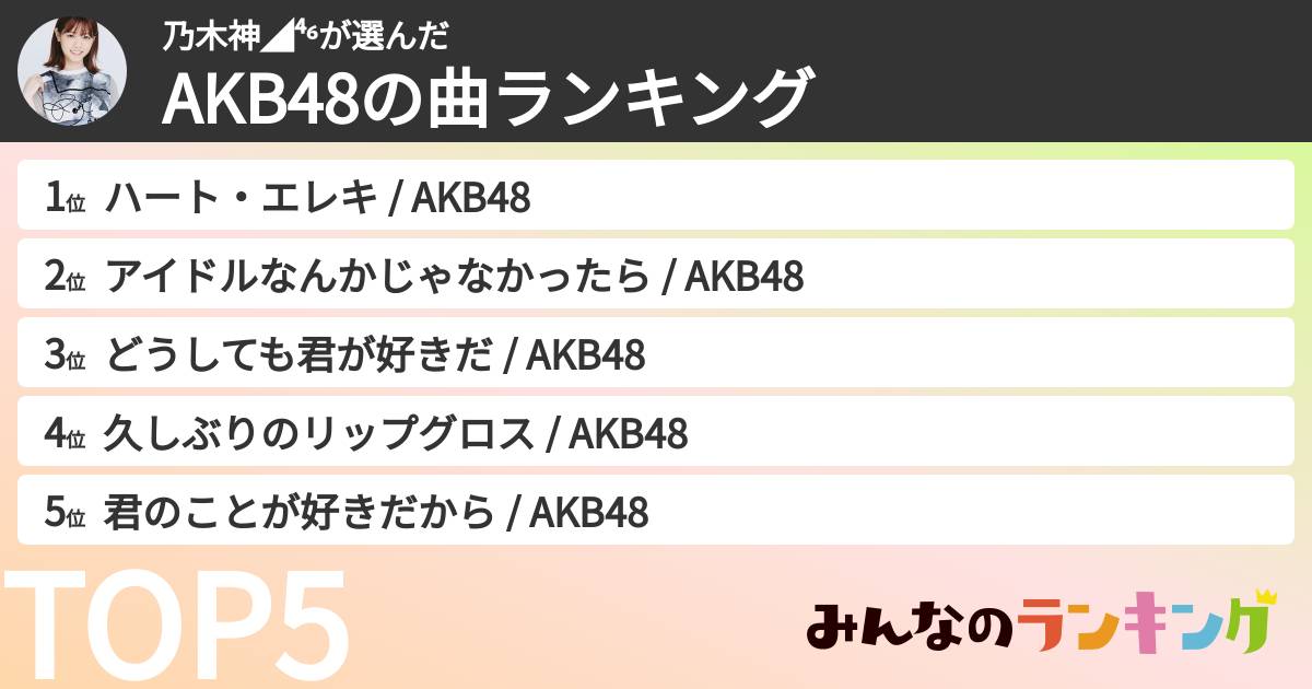 乃木神◢⁴⁶さんの「AKB48の曲ランキング」