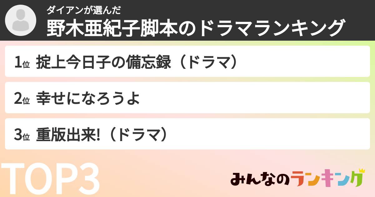 ダイアンさんの「野木亜紀子脚本のドラマランキング」