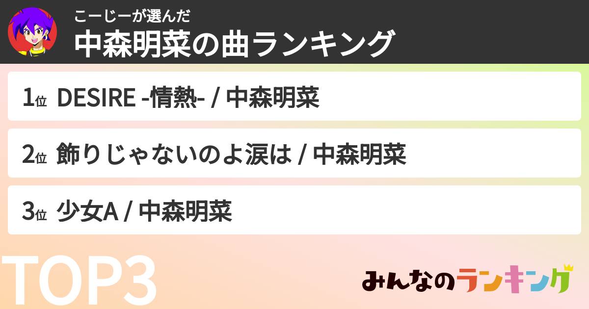 こーじーさんの「中森明菜の曲ランキング」