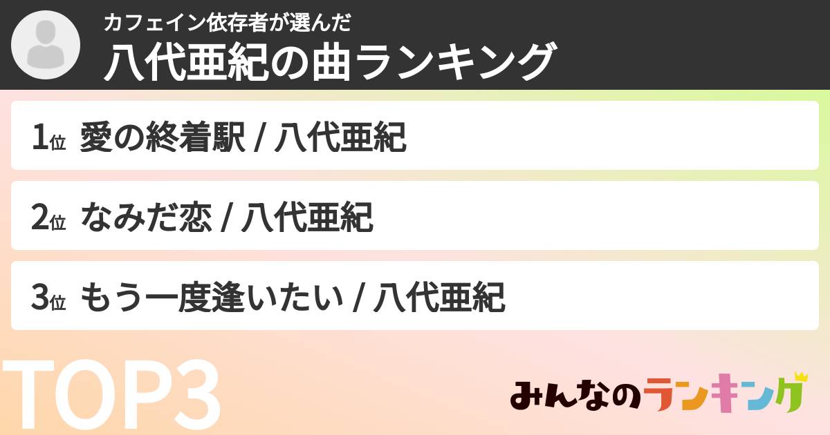 カフェイン依存者さんの「八代亜紀の曲ランキング」