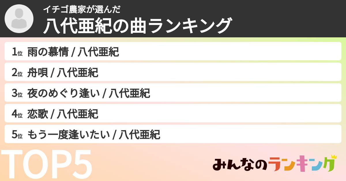 イチゴ農家さんの「八代亜紀の曲ランキング」