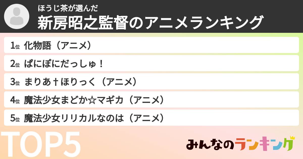 ほうじ茶さんの「新房昭之監督のアニメランキング」