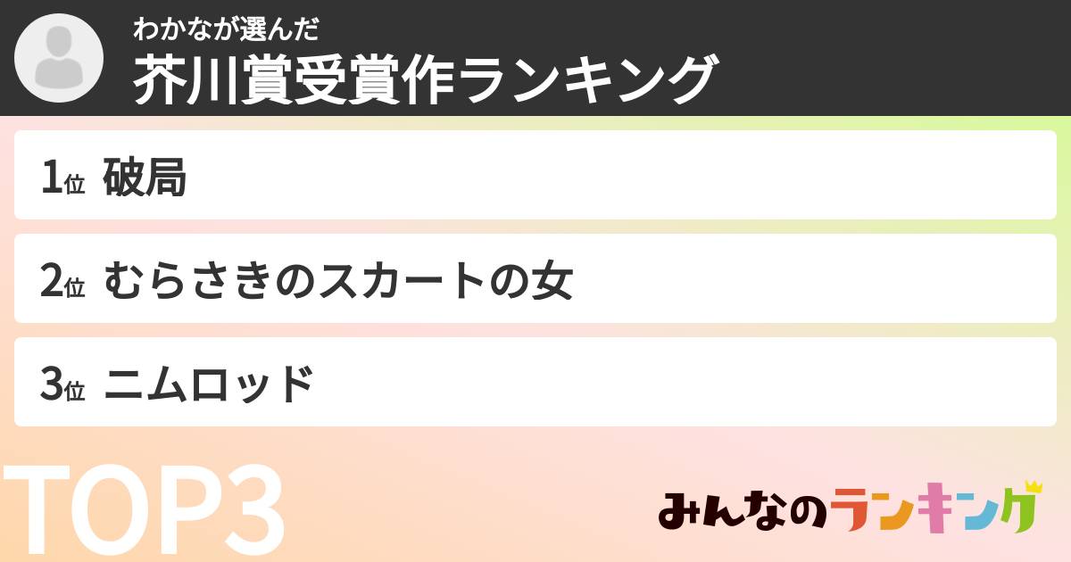 わかなさんの「芥川賞受賞作ランキング」