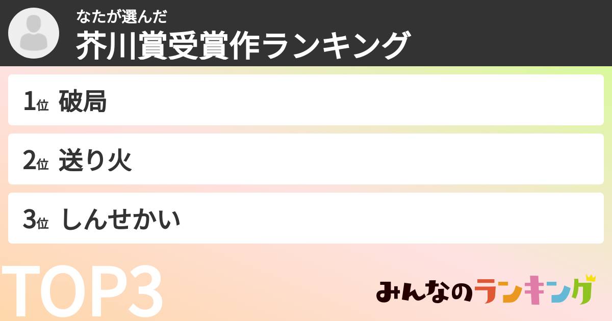 なたさんの「芥川賞受賞作ランキング」