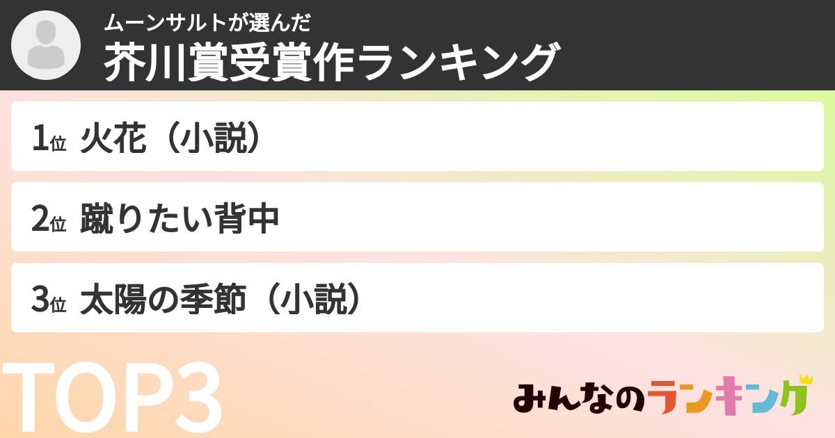 ムーンサルトさんの「芥川賞受賞作ランキング」