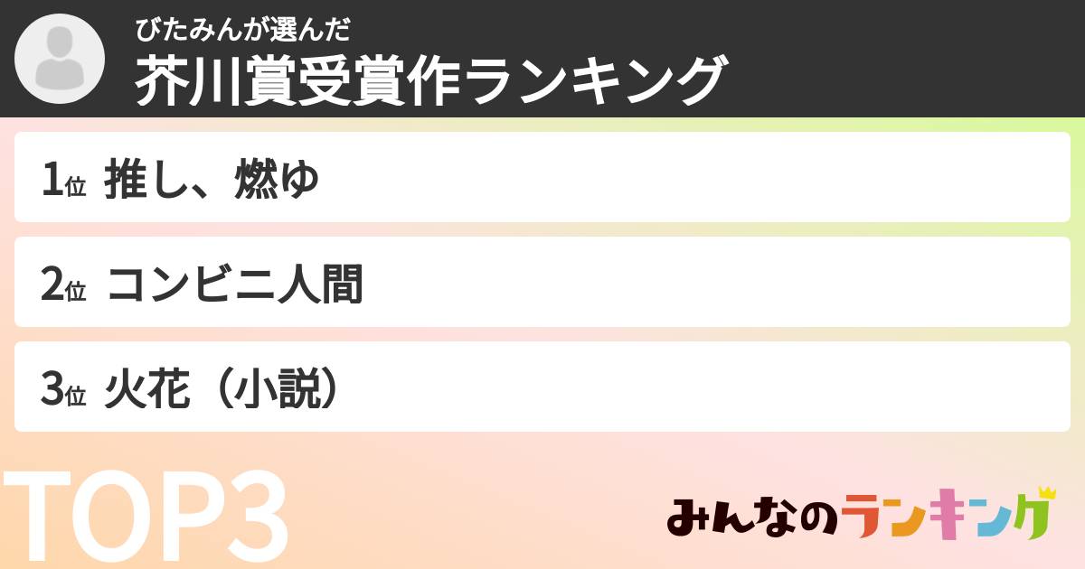 びたみんさんの「芥川賞受賞作ランキング」