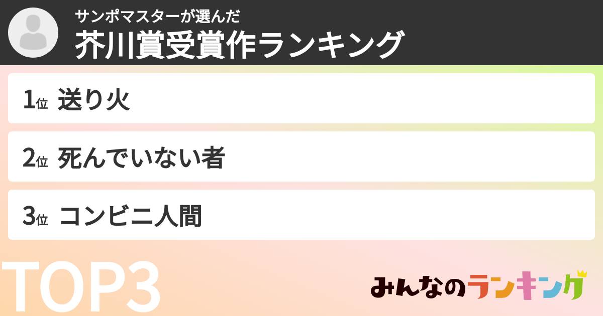サンポマスターさんの「芥川賞受賞作ランキング」