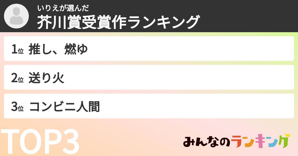 いりえさんの「芥川賞受賞作ランキング」