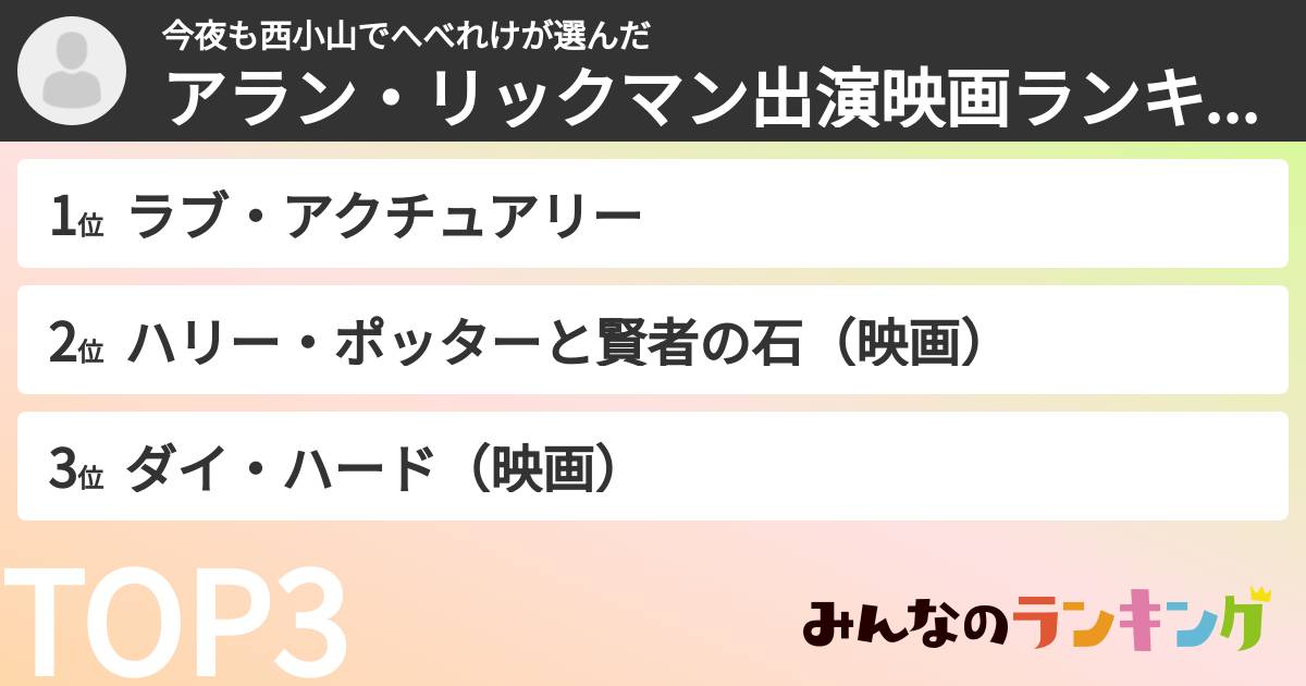 今夜も西小山でへべれけさんの「アラン・リックマン出演映画ランキング」