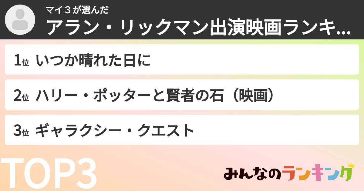 マイ3さんの「アラン・リックマン出演映画ランキング」