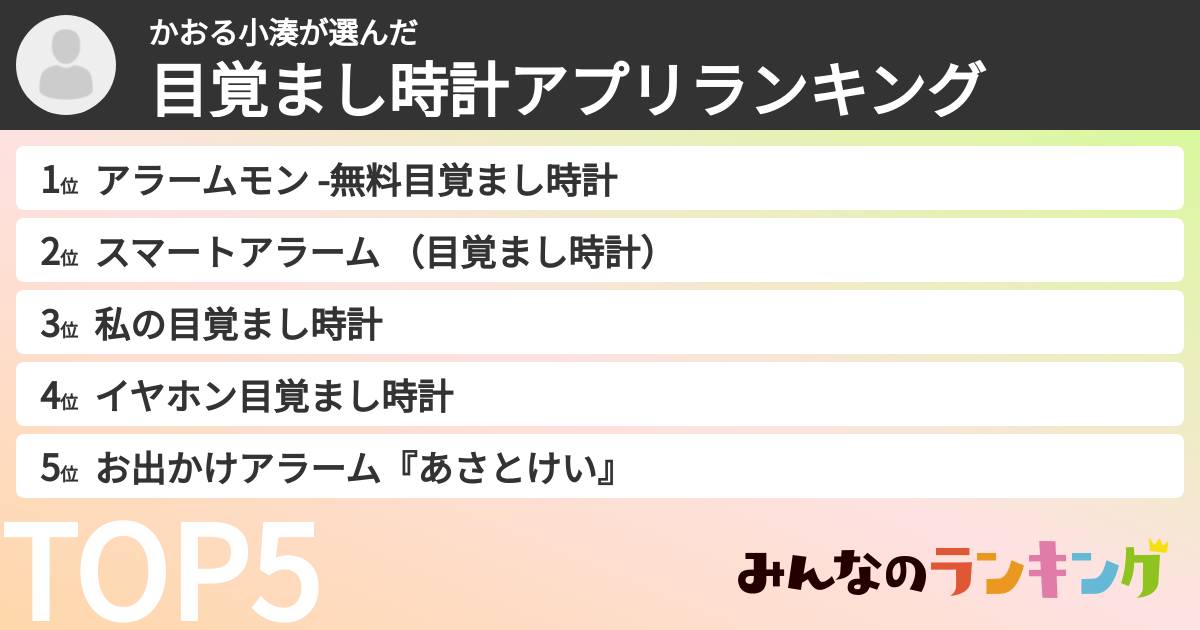 かおる小湊さんの「目覚まし時計アプリランキング」