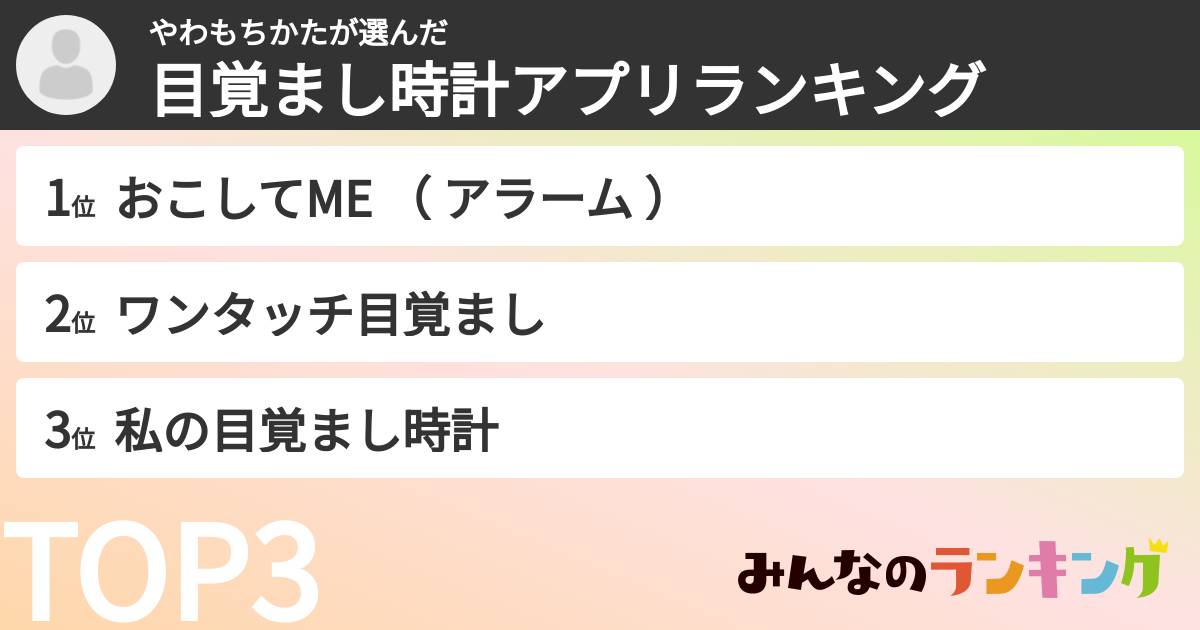 やわもちかたさんの「目覚まし時計アプリランキング」
