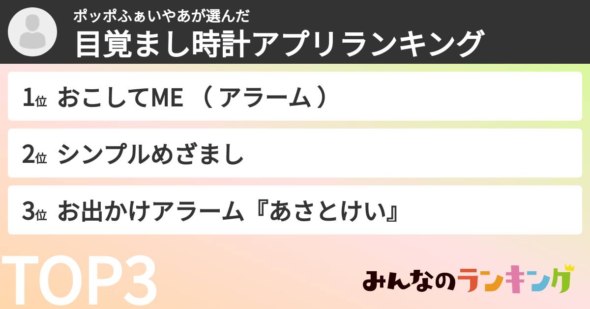 ポッポふぁいやあさんの「目覚まし時計アプリランキング」