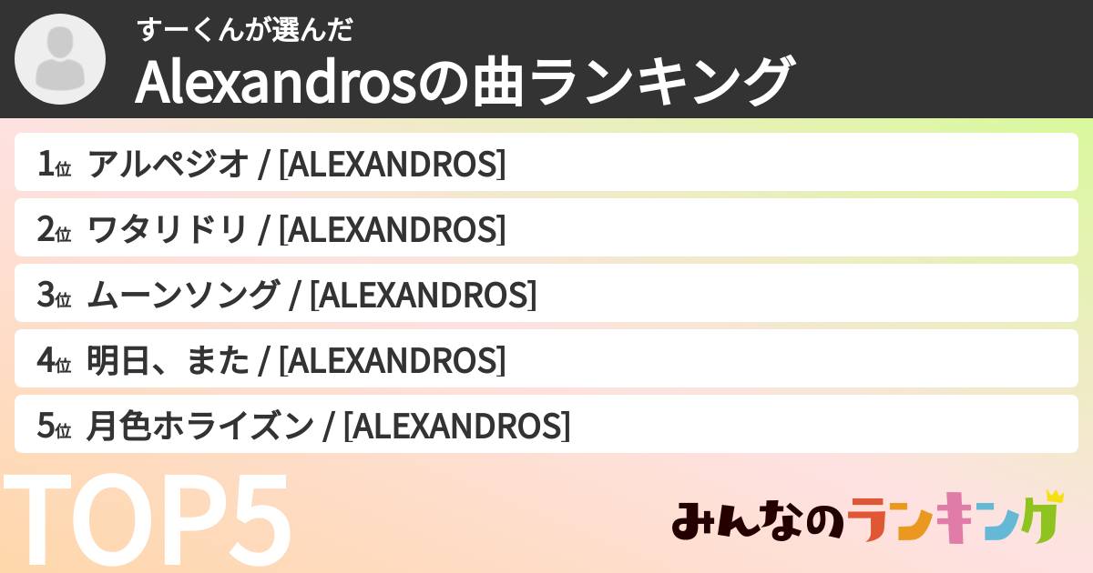 すーくんさんの「Alexandrosの曲ランキング」