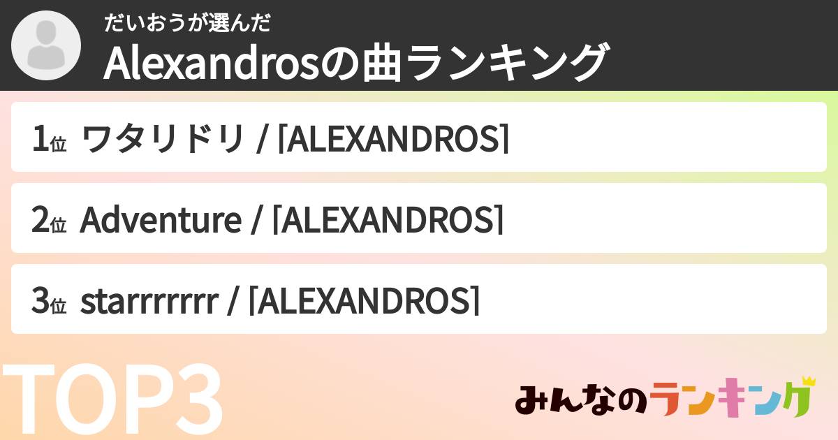 だいおうさんの「Alexandrosの曲ランキング」