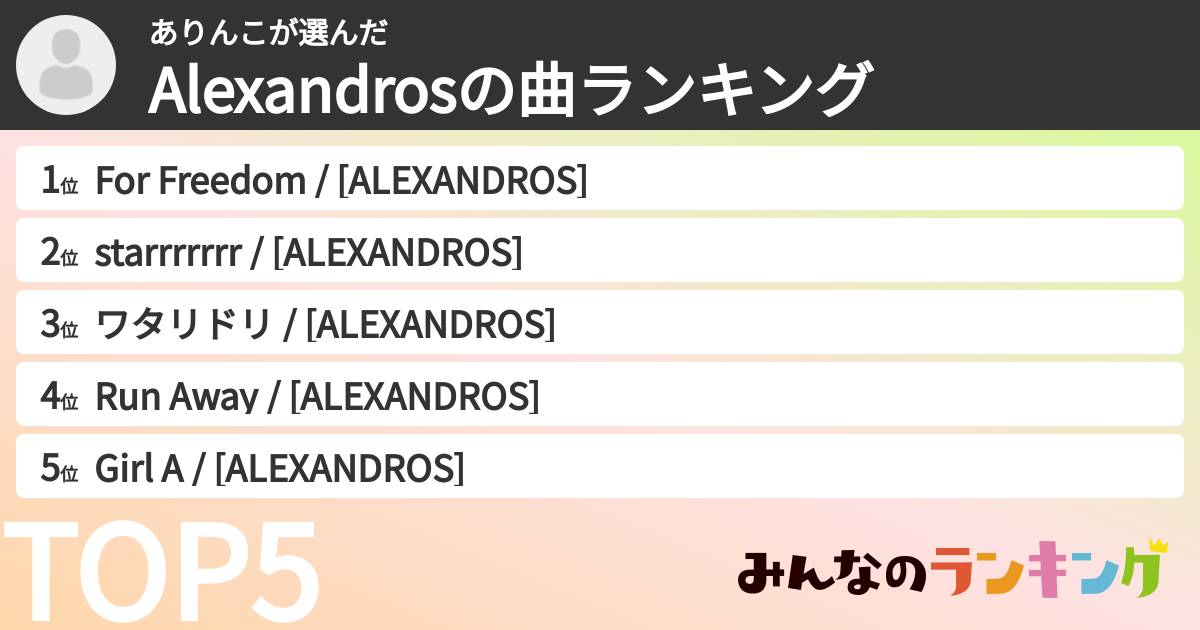 ありんこさんの「Alexandrosの曲ランキング」