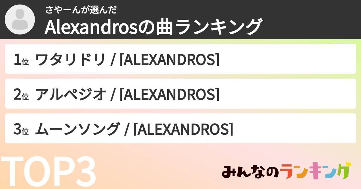 さやーんさんの「Alexandrosの曲ランキング」
