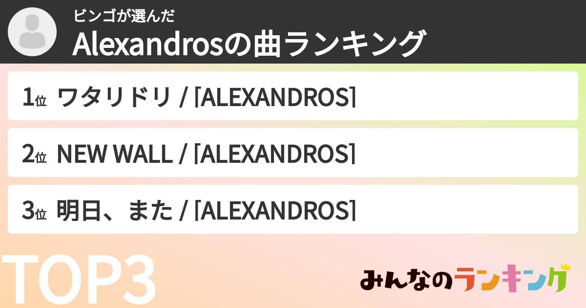 ビンゴさんの「Alexandrosの曲ランキング」
