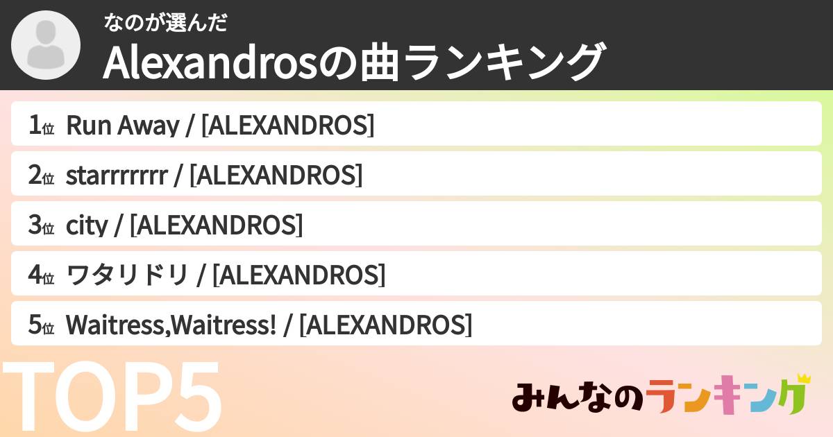 なのさんの「Alexandrosの曲ランキング」