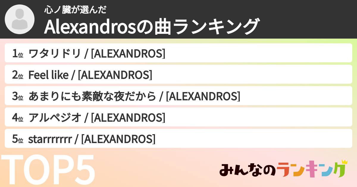 心ノ臓さんの「Alexandrosの曲ランキング」