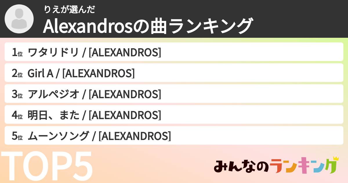 りえさんの「Alexandrosの曲ランキング」