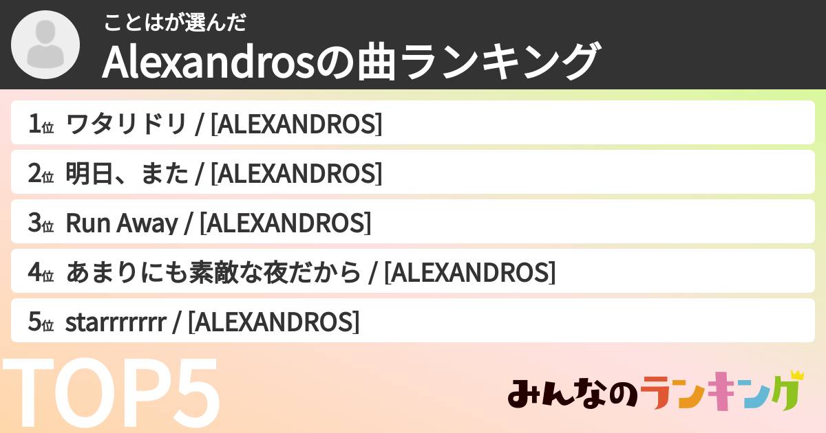 ことはさんの「Alexandrosの曲ランキング」
