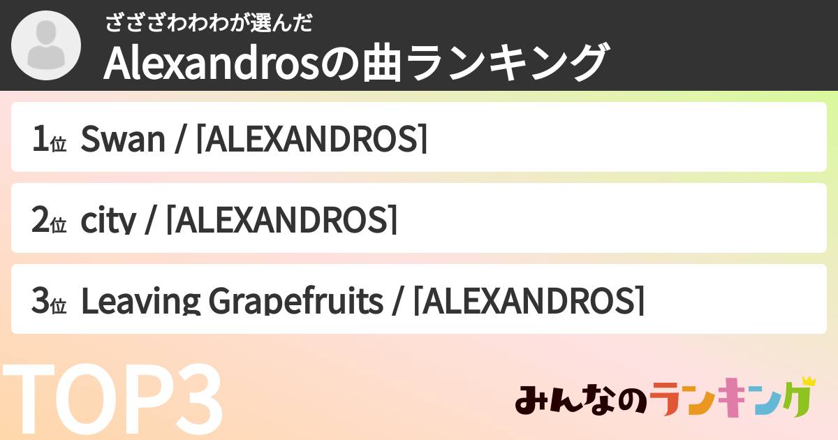 ざざざわわわさんの「Alexandrosの曲ランキング」