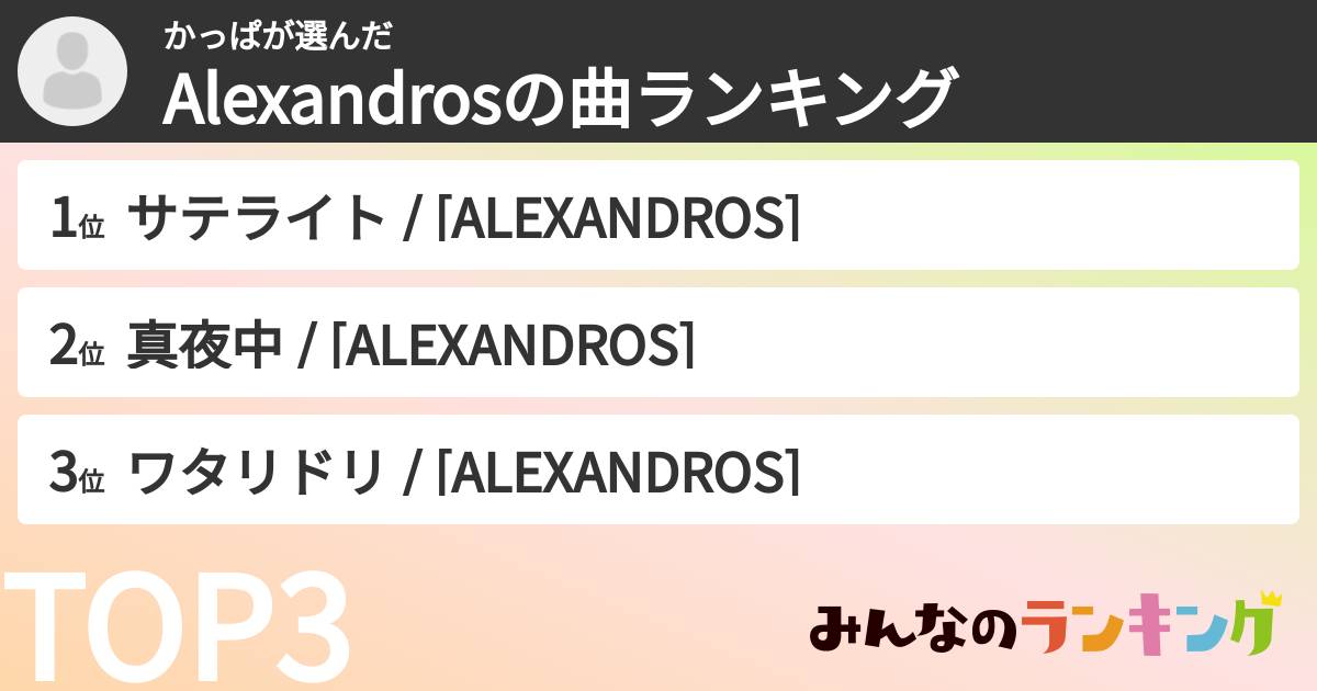 かっぱさんの「Alexandrosの曲ランキング」