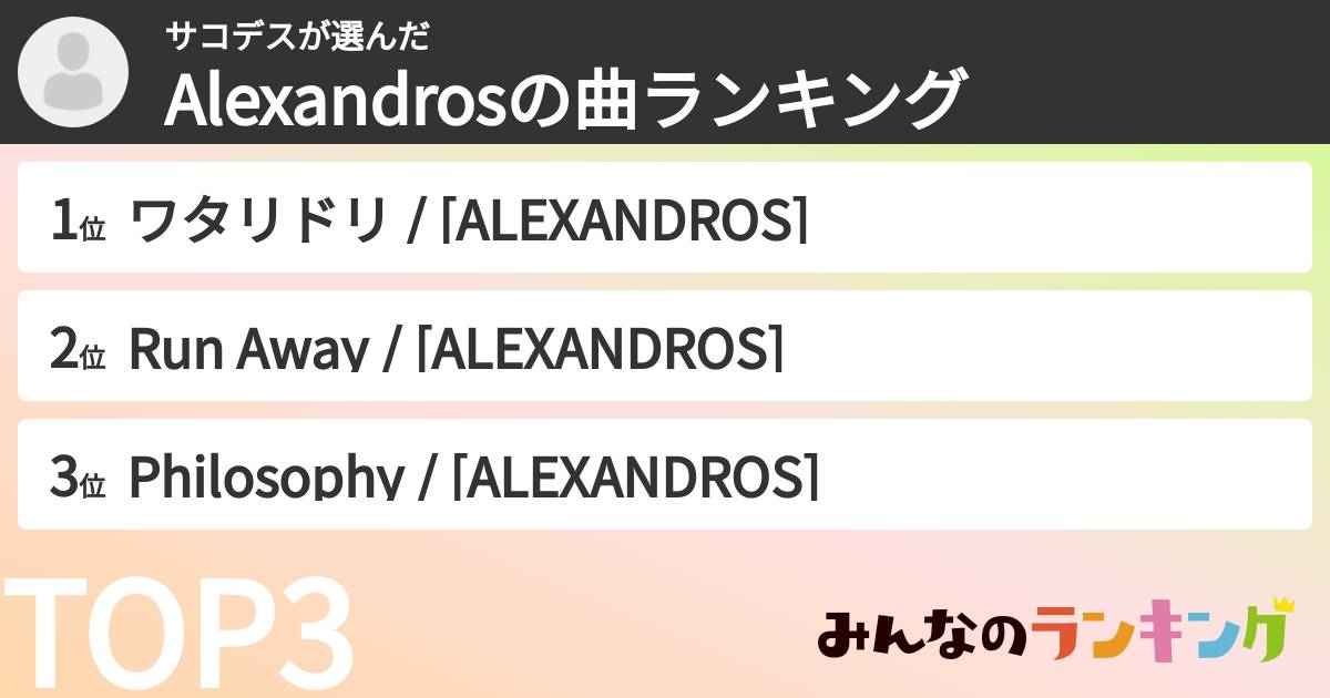 サコデスさんの「Alexandrosの曲ランキング」