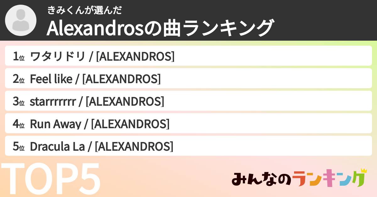 きみくんさんの「Alexandrosの曲ランキング」