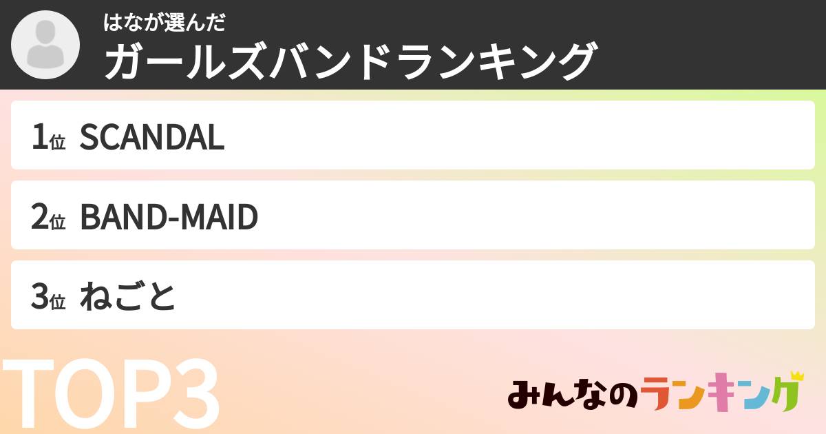 はなさんの「ガールズバンドランキング」