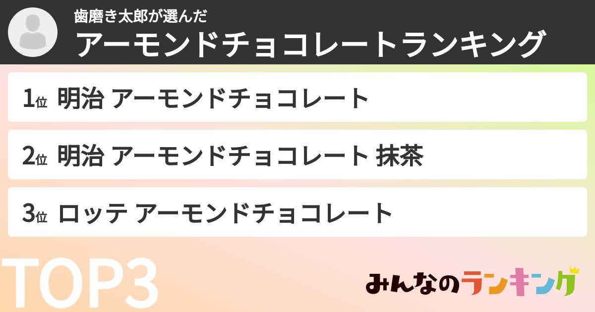 歯磨き太郎さんの「アーモンドチョコレートランキング」